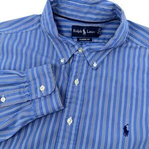 Ralph Lauren Classic Fit Blue Stripe Button Down Shirt Men's XXL